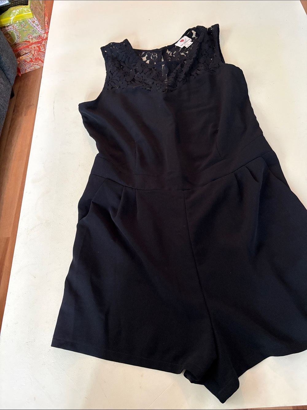 one clothing Black Lace Yoke Sleeveless Romper